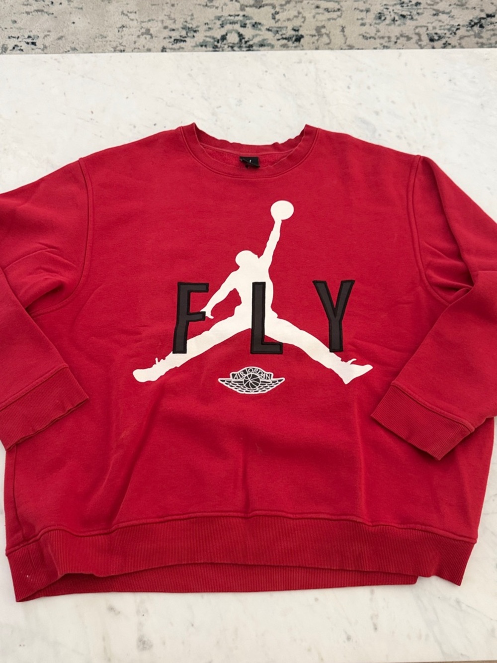 Jordan Red Crewneck Sweatshirt with White Jumpman FLY Graphic